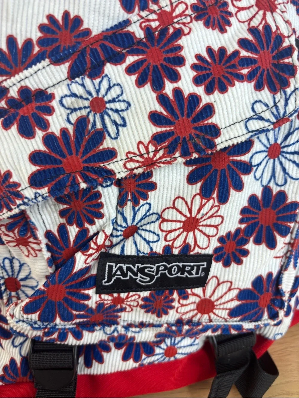 Vintage JanSport Corduroy Daisy Sling Bag Red White Blue